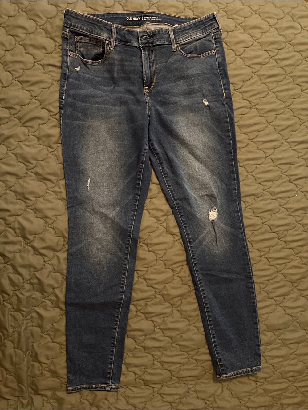 Old Navy Dark Blue Skinny Distressed Jeans